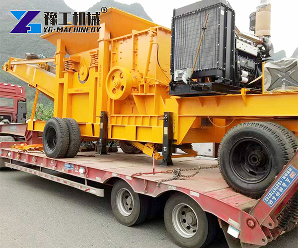 Mobile rock crusher in transit