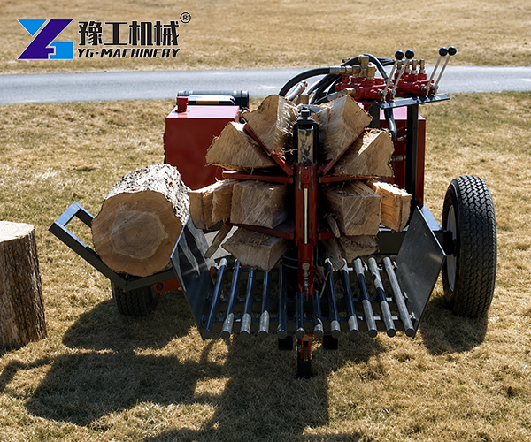 Wood splitter processing firewood logs