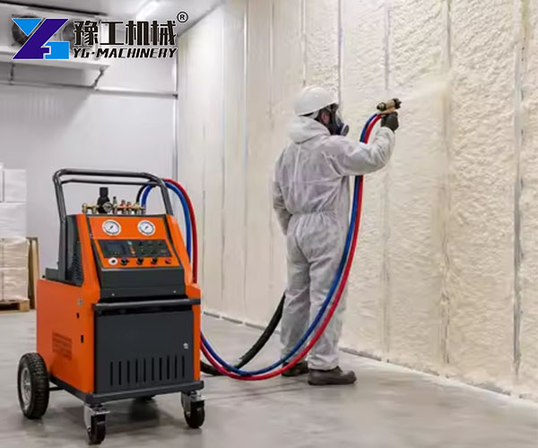 polyurethane spraying machine in operation